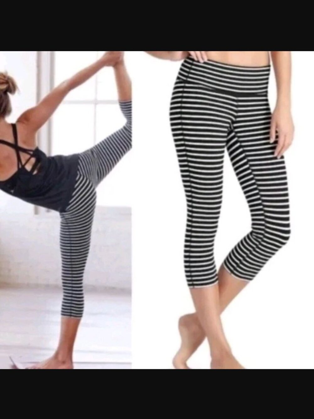 Athleta Stripes Chaturanga Capri Leggings Black & White Sz M Retail Price $64.00